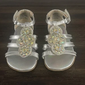 Kenneth Cole Reaction Silver Grecian Bejeweled Sandals Baby - Picture 1 of 5