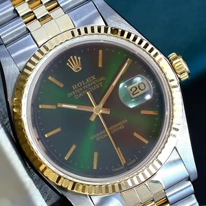 Rolex Mens  Datejust 18KY Gold & Steel Green Dial 18Ky Fluted Bezel 36Mm Watch - Picture 1 of 21