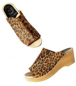 NO. 6 Peep Toe Clog Slide Mid Wedge Leopard Suede Size 37 US 6.5 - 7 - Picture 1 of 13