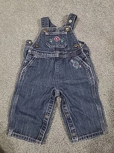 CARHARTT Girls Jean Overalls Size 9 Months Adoranle Flowers And Hearts - Picture 1 of 4