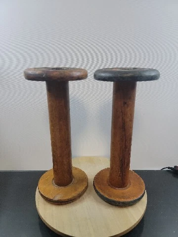 Vintage Industrial Yarn SPOOLS Thread Spindle Textile Bobbin Wooden Candleholder Cover