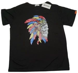 Native American Indian Skull With Feather Headdress Women XL Kuegou T-Shirt NEW - Picture 1 of 11