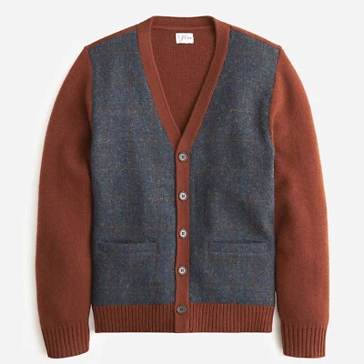 J. CREW Men's Wool V-neck Cardigan Sweater Harris Tweed Deep Redwood - NWT - Image 1 of 4