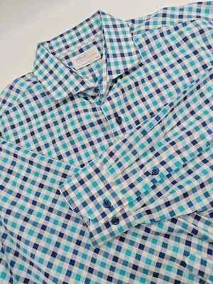 🇮🇹 Lorenzo Oumo Men's 18x35 Regular Fit Shirt Blue Green Check - Image 1 of 4