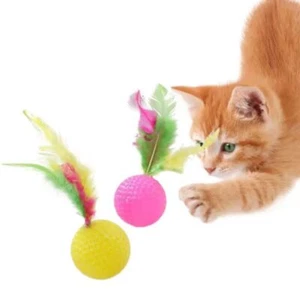 Lustiger Kunststoff Golfball mit Feder Katzenspielzeug Interaktives Kätzchen Katzenball Spielzeug; - Bild 1 von 7