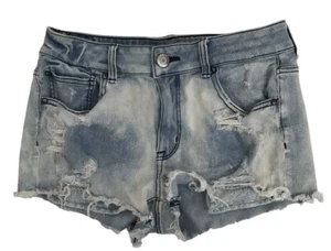 AMERICAN EAGLE Womens Jean Shorts Distressed Hi Rise SHORTIE Lace Pocket Light 8 - Picture 1 of 4
