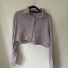 Missguided Lilac Cropped Polo Shirt Long Sleeve Top Refective Print Size 8