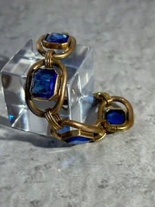 VINTAGE MESSING UND BLAUES KRISTALL ARMBAND - GROSSE STEINE 12 MM LANG - Bild 1 von 5