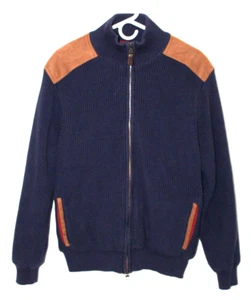 Orvis Navy Blue Full Zip 100% Cotton Sweater Bomber Jacket Coat Men Size Medium - Picture 1 of 17