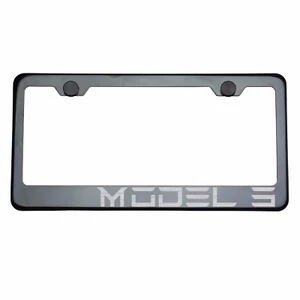 Titanium Gun Metal License Plate Frame MODEL 3 Laser Etched Metal Screw Cap - Imagen 1 de 8