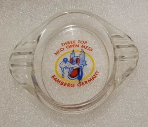 Vintage NCO OPEN MESS Bamberg Germany Ash Tray Three top clear Wolf Ashtray - Picture 1 of 9