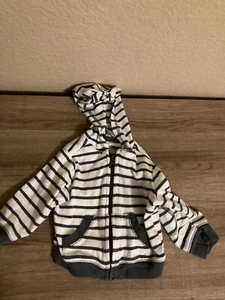 Old Navy White and Gray Striped Hoodie Hooded Sweatshirt 3-6 Months Cotton - Picture 1 of 3