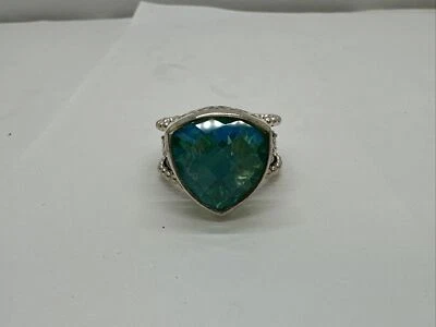 Anel trilhão de quartzo caribenho Sajen Sterling Scroll tamanho 8 1/2 - 13,8 gramas - Imagem 1 de 4