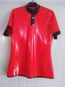 2019 reines 0,4 mm Gummi 100 % Latex T-Shirts rot und schwarz sexy Top Größe S-XXL - Bild 1 von 5