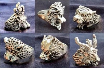 OFFER 6 BIKER MEN's Ring Stainless Steel Silver/Black Plated Lion King Face Ring - Image 1 of 4