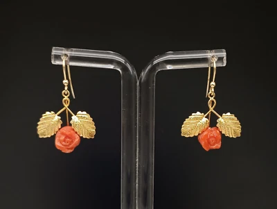 Orecchini donna rose vero corallo rosso di Sardegna argento 925 monachella - Immagine 1 di 4