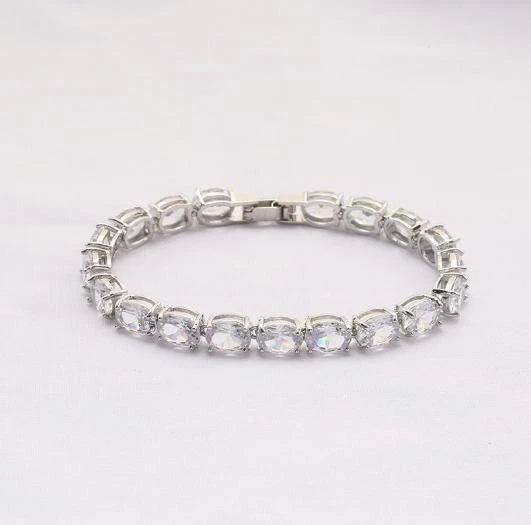 Pulseras clásicas ovaladas de cuarzo verde granate negro ónix blanco azul topacio plata Foto 1 de 1