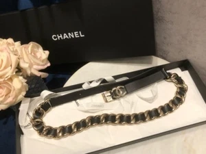 CHANEL BLACK CHAIN BELT SIZE 80/32 GOLD HW CC LOGO MINT - Picture 1 of 10