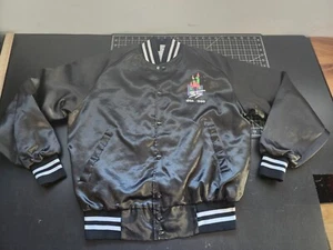 Vintage Disney Land Mickey 35 Magical Years Black Satin Bomber Jacket Medium - Picture 1 of 10
