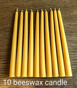 10 CANDLES PURE BEESWAX ( BEES WAX ) 9'' TAPER CANDLES HANDMADE - Picture 1 of 6