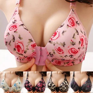 Womens Front Fastening Push Up Bra Ladies Wireless Comfort Soft Cup Bralette US" - Picture 1 of 56