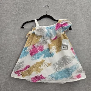 Disney Girls Dress 3 White Floral A-Line Glitter Short NWT - Picture 1 of 8