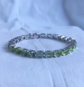 Pulsera Tenis Cabujón Peridoto Natural Plata de Ley 925 Hecha a Mano Joyería - Imagen 1 de 12
