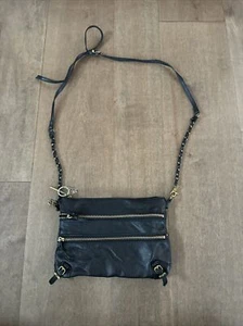 Elliot Lucca Black Leather Gold Detail Crossbody Bag Purse 9” x 7" - Picture 1 of 4
