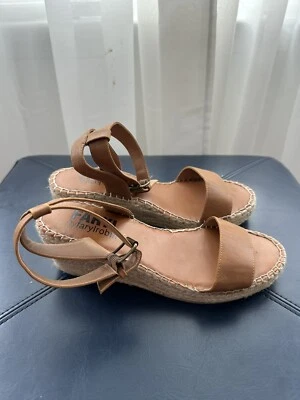 Faryl By Faryl Robin Brown Leather Wedge Sandals Size 8 - Image 1 of 4
