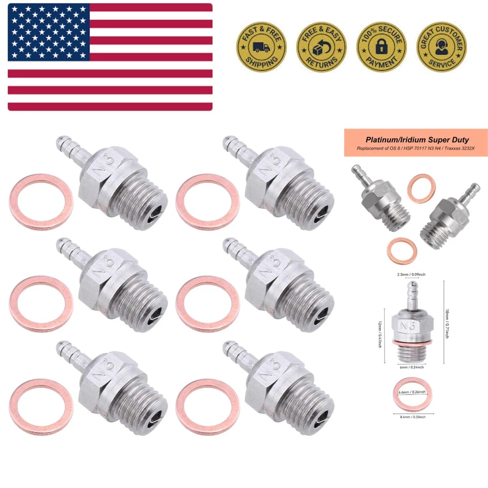 70117H Hot Glow Plug N3 No. Spark Nitro Engine Parts Replace OS For Traxxas L... - Image 1 of 4