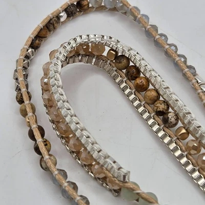 Pulseira de corda ajustável com miçangas envoltório de pedra jaspe e amazonita - Imagem 1 de 4