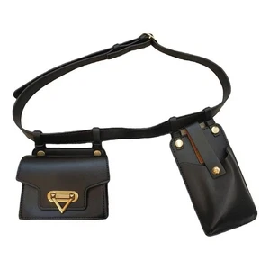 Borsa cintura tracolla nera piccola doppia pouch porta telefono elegante donna - Picture 1 of 13