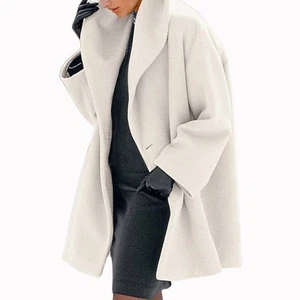 Coat button warm coat fashion solid Autumn/winter hooded loose wool coat women's - Picture 1 of 18