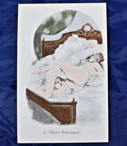 CPA CARTE POSTALE ANCIENNE LITHOGRAPHIE EROTICA 10- REPOS BIEN GAGNE 1940 - Picture 1 of 2