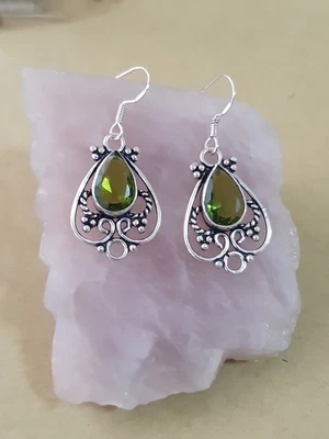 Damen OHRRINGE mit Peridot Edelstein Grün 925 Silber - Bild 1 von 3