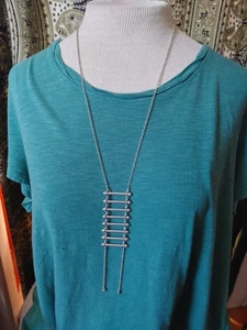 Vintage long necklace Lucky Brand silver tone metal gold accents spikey ladder - Picture 1 of 5