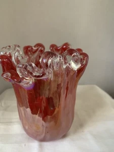 Murano Taschentuch rot und klar Vase 5,50" hoch - Bild 1 von 5