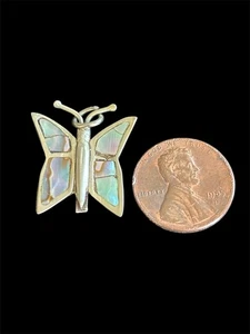 Vtg MCM Sterling Silver Abalone Inlay Butterfly Charm 925 - Picture 1 of 4