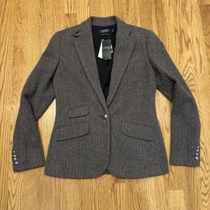 NEW - Ralph Lauren Gray Herringbone Wool Blend Blazer Jacket Size 4 $295 NWT - Picture 1 of 8