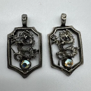 (2) Vintage Gallo Zinn Drache mit Kristall Halskette Anhänger Schlüsselanhänger Menge 2 - Bild 1 von 10