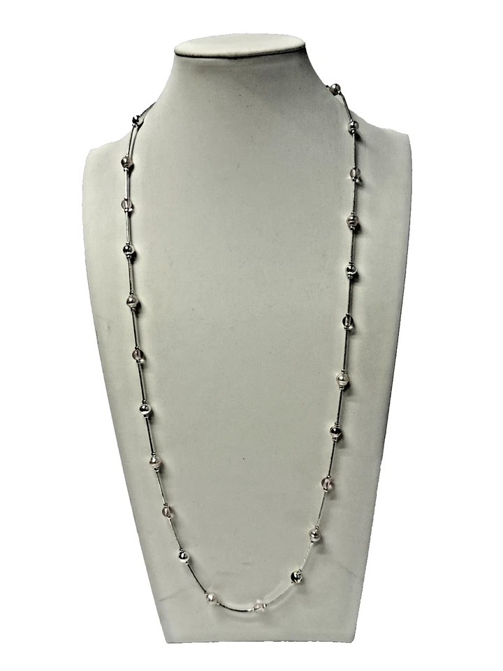 VTG 28" Premier Designs Silver chain With White And Grey Faux Pearls Necklace - Image 1 of 4