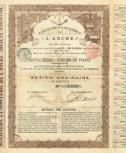 BELGIUM ANCHOR DISTILLERY & MALTHOUSE (ANTWERP) stock certificate/bond - Picture 1 of 1