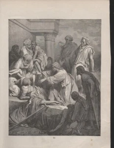 GUSTAVE DORE BIBLE PRINT Jesus Healing the Sick -1880s- Unframed with Commentary - Picture 1 of 2