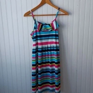 Faded Glory Girls XL 14 16 Sundress Ruffles Beach Striped Blue Pink Strappy - Picture 1 of 7