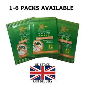 Xpel Mosquito Killer Insect Insecticide Paper Holiday Travel Pack 12 Sheets - Picture 1 of 3