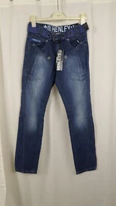 Henleys Stonewash Blue Slim Fit Belted Jeans Size 30R CR054 EE 10 - Picture 1 of 10