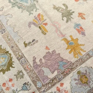 Modern Oushak Hand Knotted 12x15 100% Wool Rug for Office & Home Floral Carpets - Picture 1 of 7