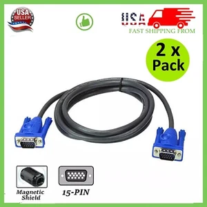 VGA Video Cable 5ft Cord 1080p 60Hz Male to Male for Pc Tv Monitor Laptop 2-Pack - Picture 1 of 14