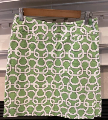 Skirtin Around Womans A-line Skirt Green White Cotton Geometric Print Above Knee - Image 1 of 4