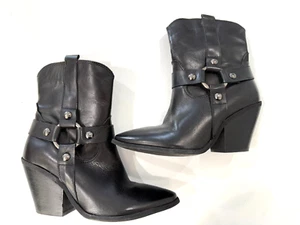 Primadonna Western Leather Short Boot Black Size 36 Made in Italy Vera Pelle - Picture 1 of 9